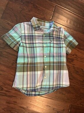 Vineyard Vines Pastel Plaid Short-Sleeve Button-Down — Mint, Lavender & Olive